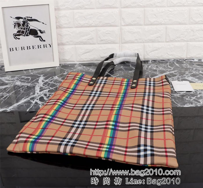 BURBERRY巴寶莉 大號棉質帆布購物袋 vitage復古格紋 2131  Bhq1033
